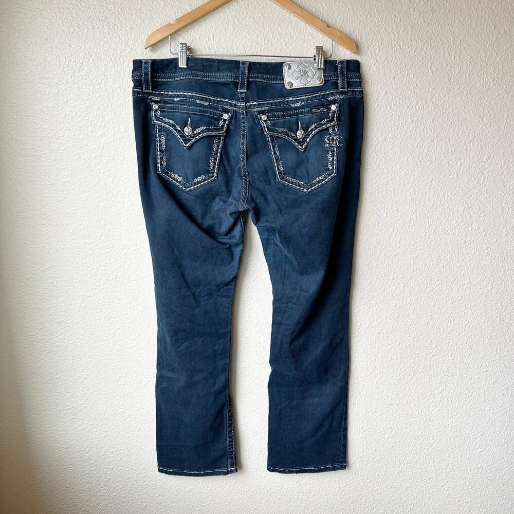 Miss Me Easy Straight Mid Rise Jeans Women 34x31 Dark Wash Flap Pocket JE8200ETR